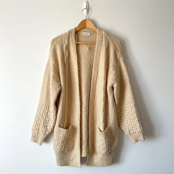 Hudson North Open Front Cable  Knit Cardigan Oat Beige Size Small - Picture 4 of 9